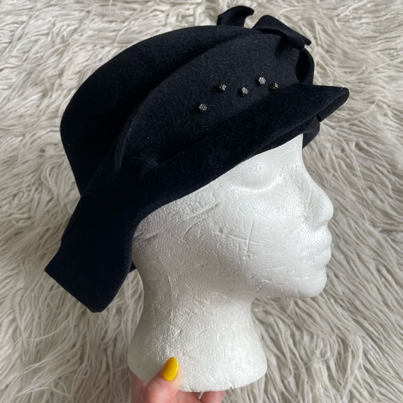 Creations Manon Lortie Vintage Black Felt Art to Wear Rose Bead Hat NWB One Size main image 4
